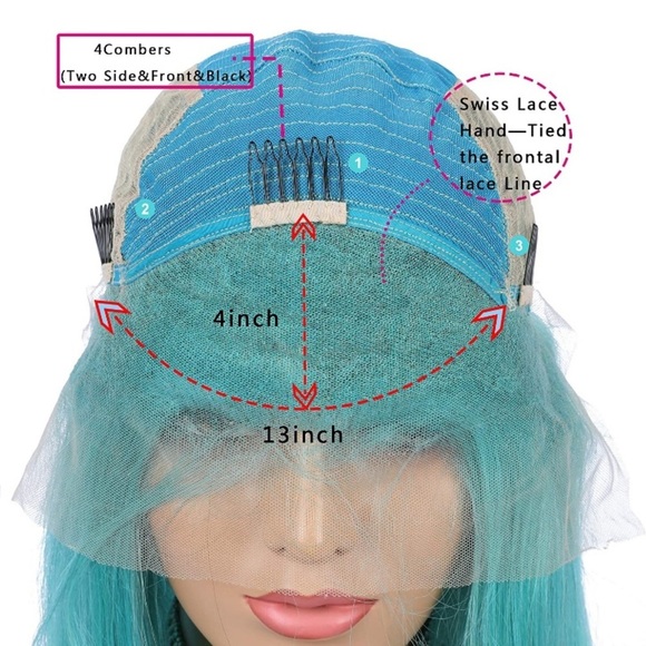 12” SHORT BLUE BOB HUMAN HAIR STRAIGHT LACE-FRONT